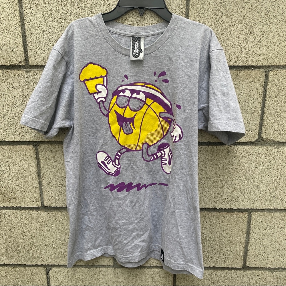 Gray Men’s Johnny Cupcake Shirt with a Basketball/Cupcake Graphic Size Medium